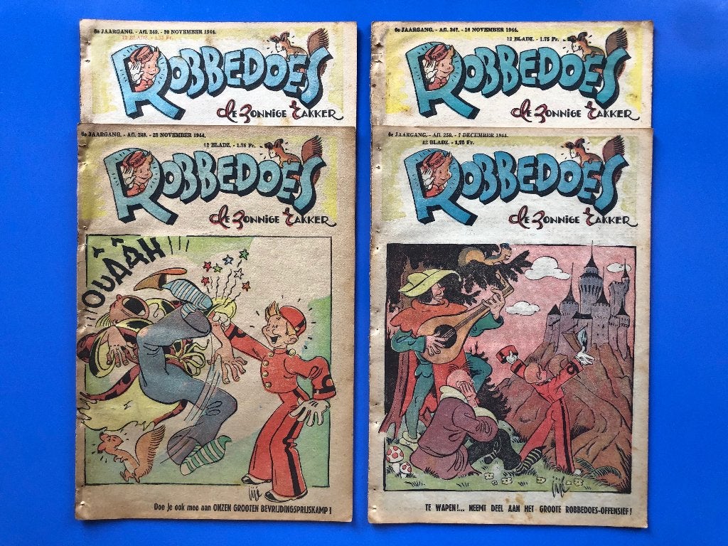 Robbedoes 1944 - Lot (13) Nr 247 248 249 en 250 grote afb., Plusieurs BD, Enlèvement, Utilisé, Jijé Sirius Doisy Dineur …