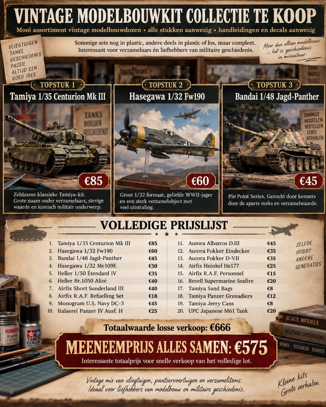 23 unieke vintage vliegtuigen en tanks, Hobby en Vrije tijd, Ophalen of Verzenden, Hasegawa