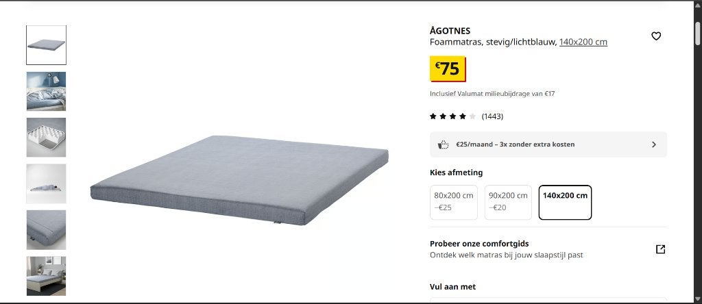 Matras Agotnes - zo goed als nieuw, Huis en Inrichting, Slaapkamer | Matrassen en Bedbodems, Ophalen, 140 cm, Matras, 200 cm