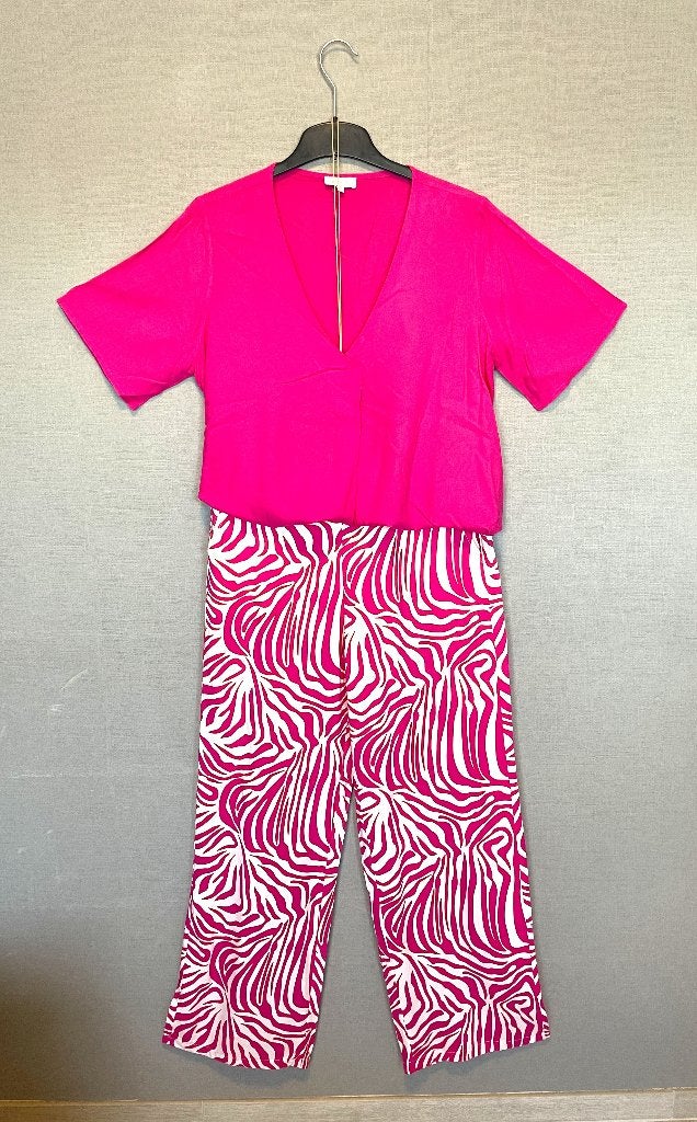 Bel & Bo dames ensemble fuchsia met wit (EU 40), Maat 38/40 (M), Kostuum of Pak, Bel & Bo, Ophalen of Verzenden