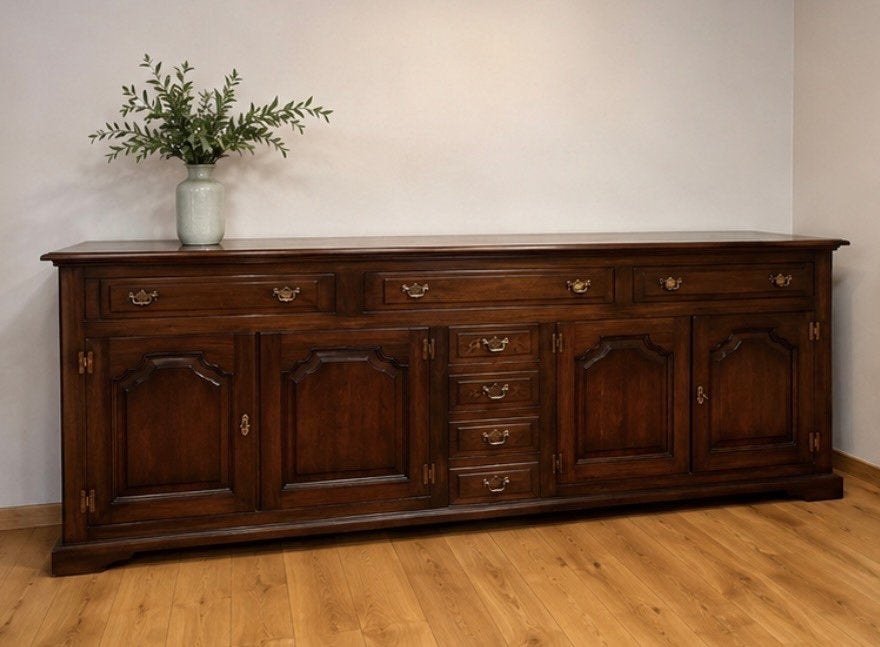 Massief eiken dressoir + vitrinekast, Maison & Meubles, Armoires | Buffets, Comme neuf, Chêne, Enlèvement