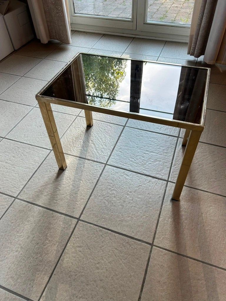 Bijzettafel messing en glas, Ophalen, Gebruikt