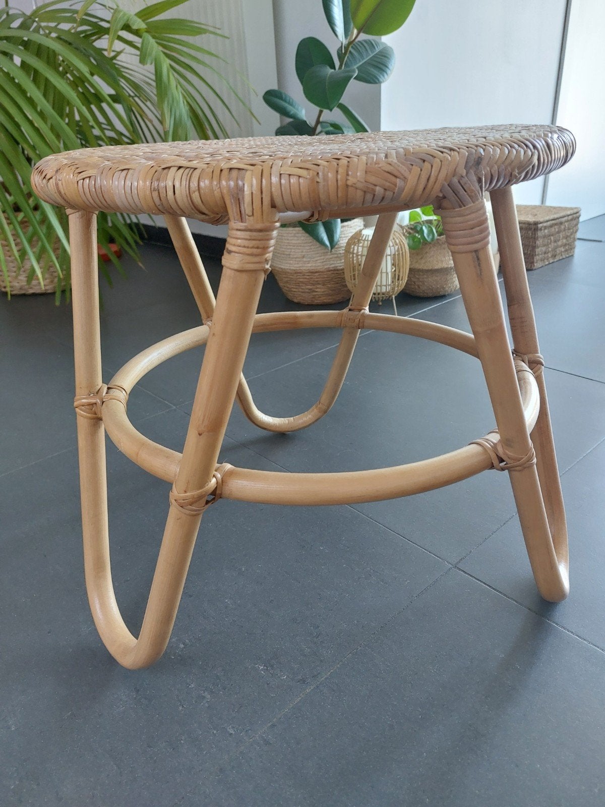 Bamboe/rotan tafeltje, Enlèvement, Neuf, Rond