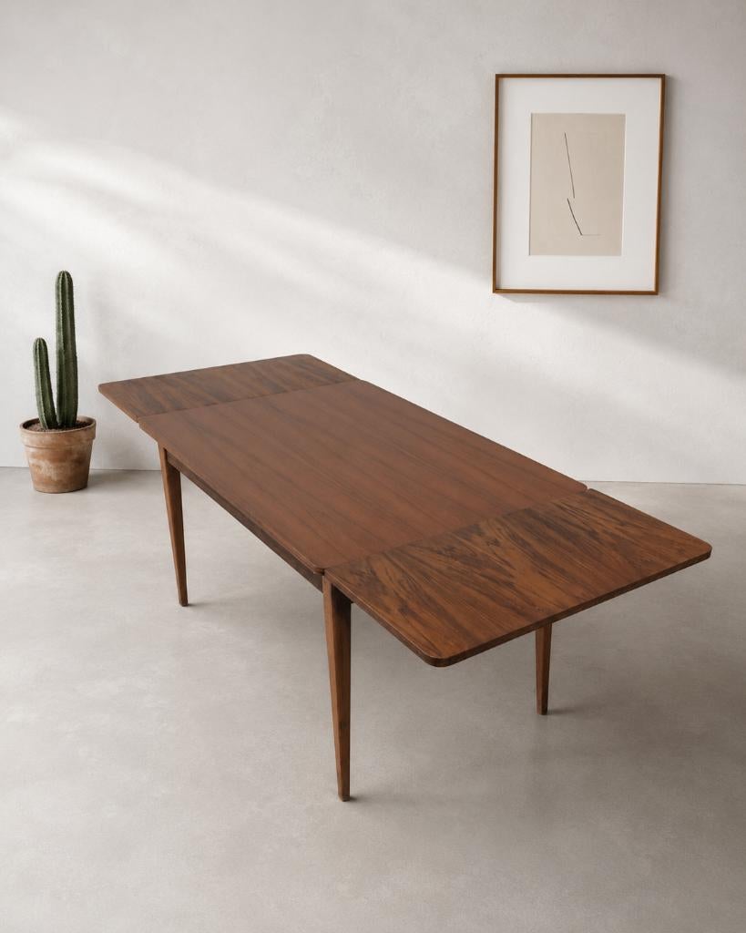 Scandinavische uitschuifbare teakhouten tafel — jaren 60, Huis en Inrichting, Tafels | Eettafels, Rechthoekig, Teakhout, Ophalen