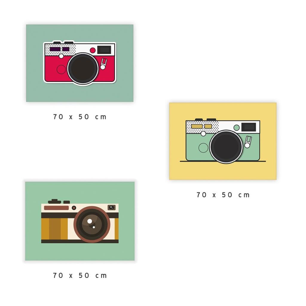 Stock verkoop canvassen "Retro camera" 70 x 50 cm (3 stuks), 50 tot 75 cm, Nieuw, Ophalen of Verzenden, Print