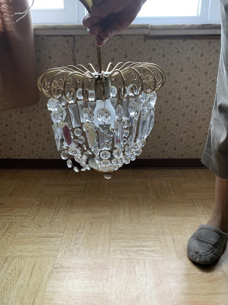 Kristallen luchter en zijlamp, Ophalen, Gebruikt, Glas