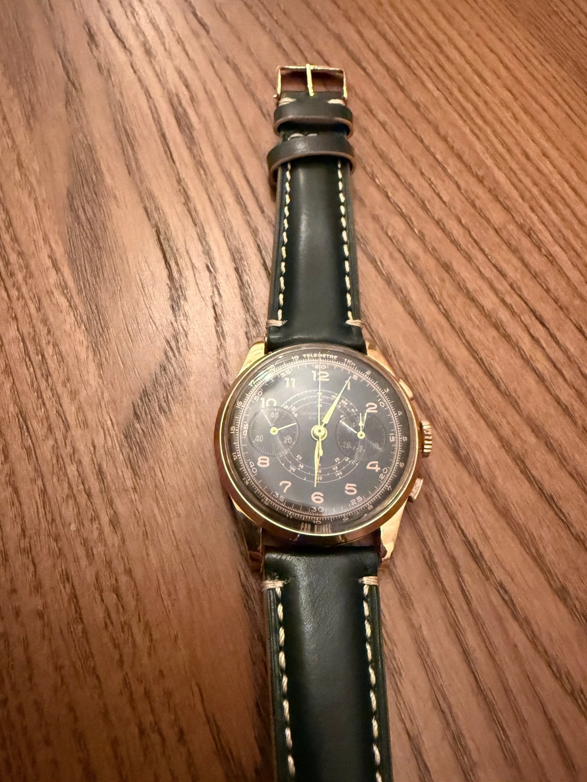 Montre automatique Chronograph suisse 18k, Montre-bracelet, Enlèvement ou Envoi, Cuir, Or