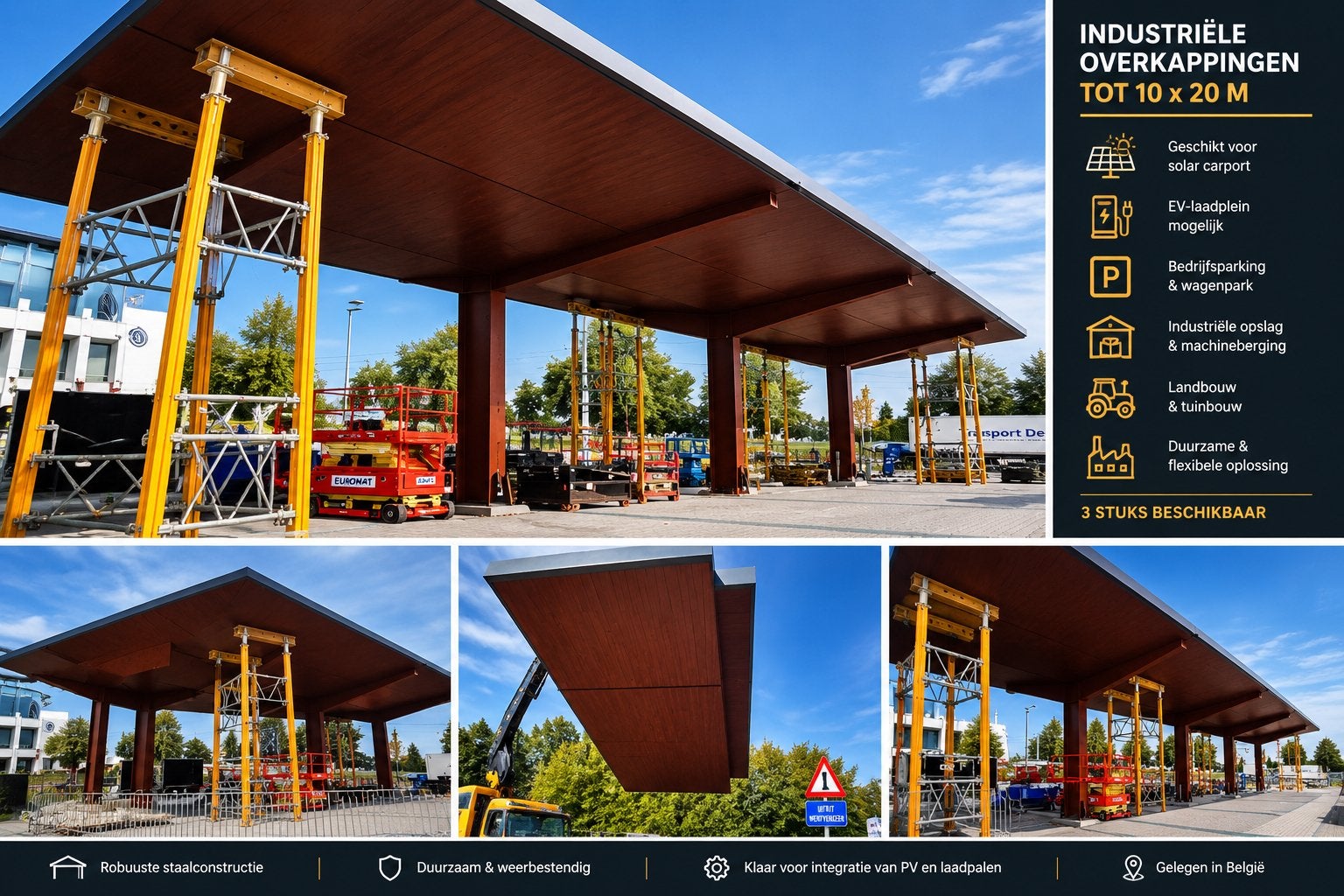 Professionele overkapping - Laadstation – 10  x 20 m 3 stuks, Enlèvement