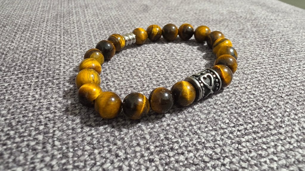 Bracelet Femme Pierre Naturelle (Oeil de Tigre), Neuf, Enlèvement ou Envoi, Avec bracelets à breloques ou perles, Acier