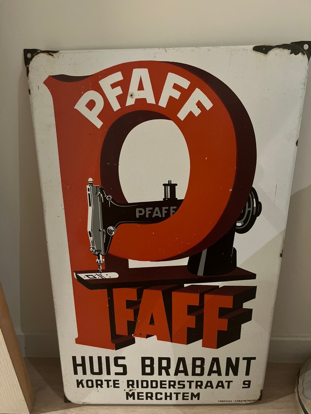 Pfaff reclamebord, Ophalen, Zo goed als nieuw, Reclamebord