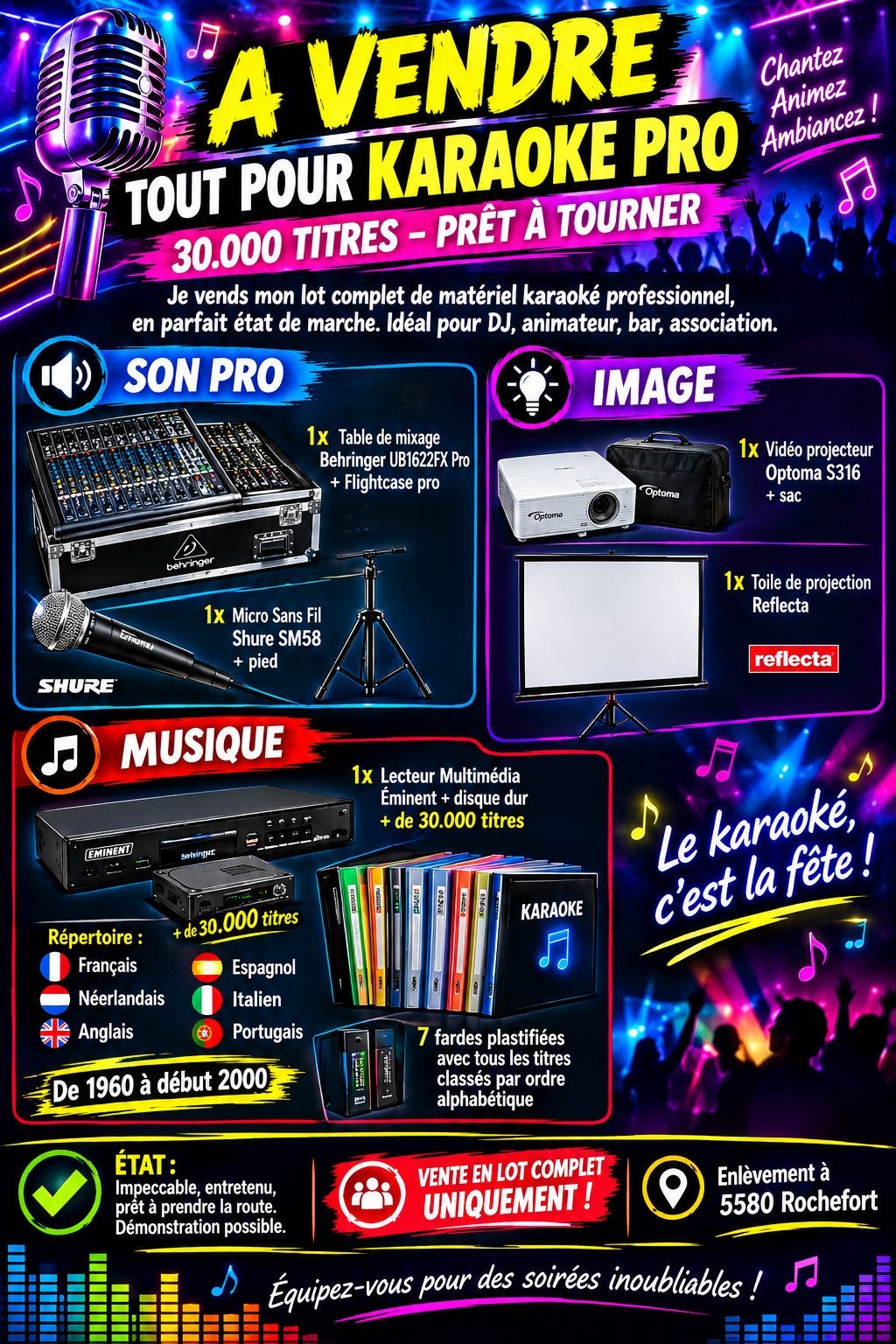 LOT KARAOKE PROFESSIONNEL À VENDRE, Enlèvement, Comme neuf