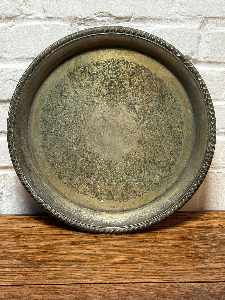 Vintage Verzilverde Serveerschaal / Tracé Dienblad – Ø 31 cm, Huis en Inrichting, Overige materialen, Gebruikt, Weet ik niet, Ophalen of Verzenden