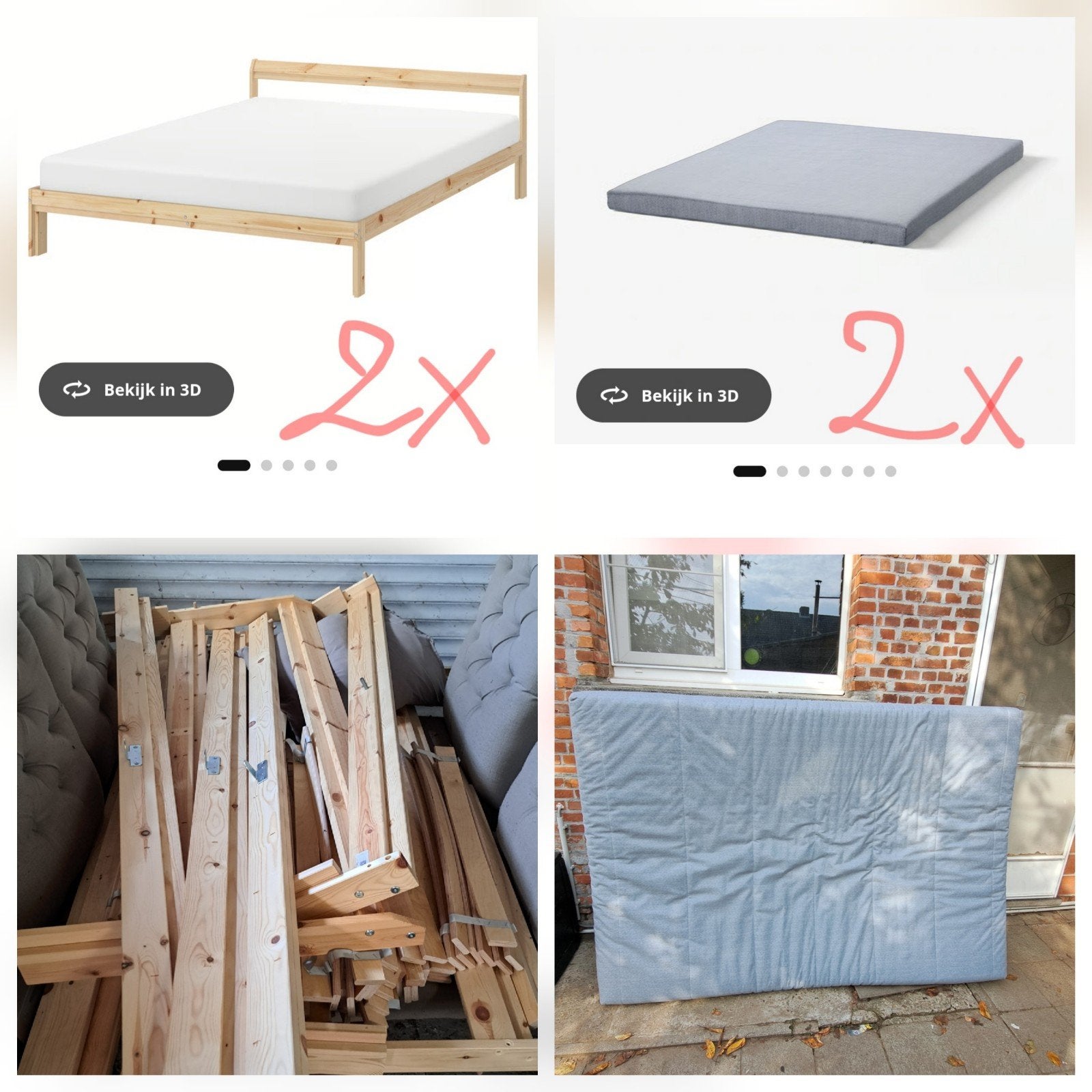 2x Ikea Bed & Matras, Huis en Inrichting, Ophalen, 140 cm, Zo goed als nieuw, Twijfelaar