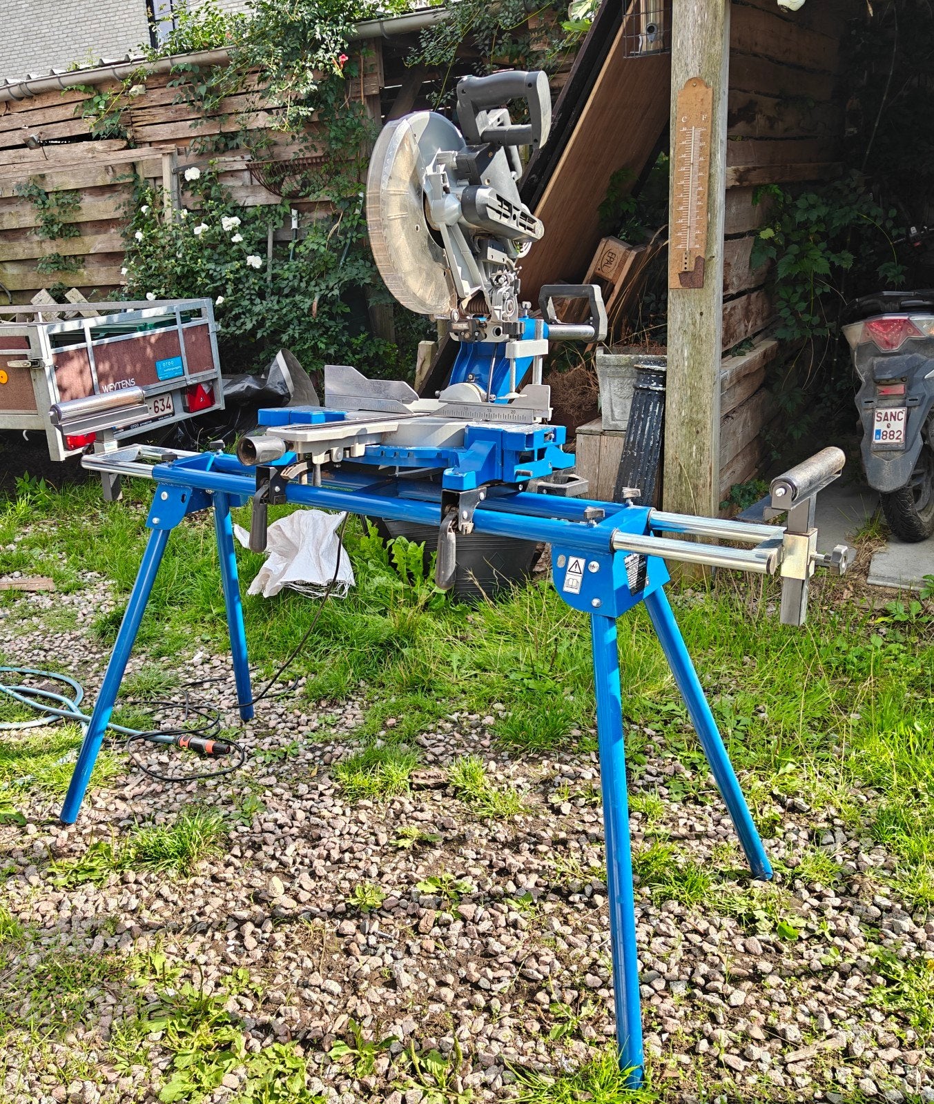 scheppah afkortzaag-kapzaag HM140L + onderstel + zaagbladen, Bricolage & Construction, Outillage | Scies mécaniques, 70 mm ou plus
