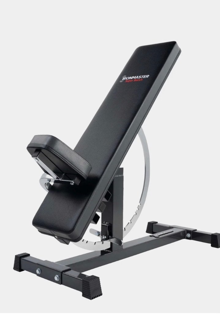 Complete Ironmaster homegym — Super Bench + accessoires, Sports & Fitness, Aluminium, Enlèvement, Bras, Centrale électrique
