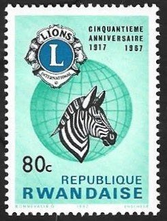 1 Postzegel 50 jaar Lions Clubs International Rwanda, Ophalen of Verzenden, Overige landen, Postfris