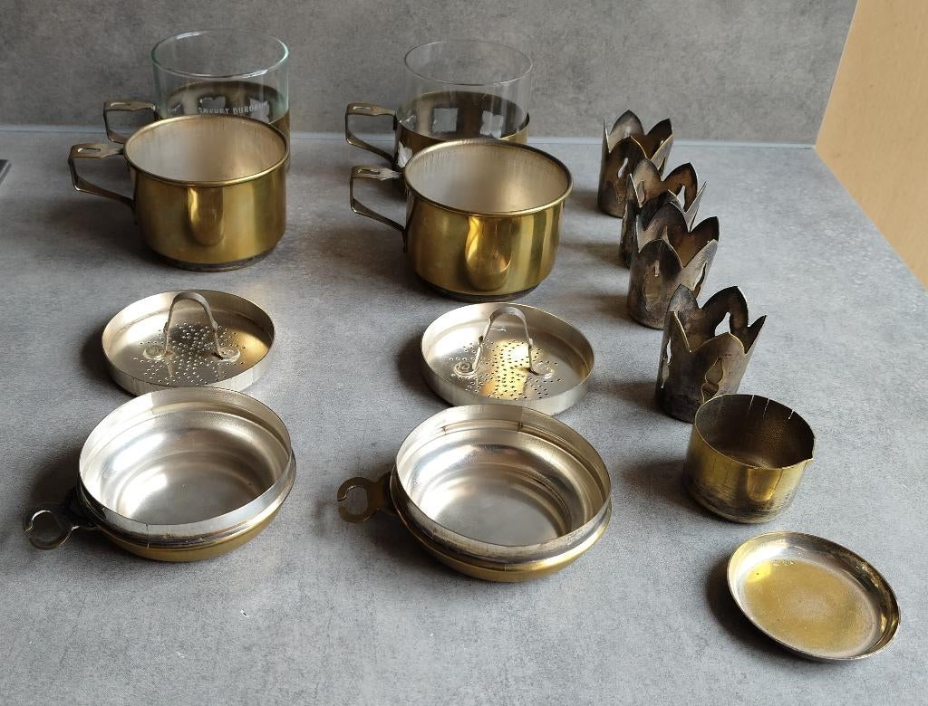 2 koperen koffie of thee filters met glas durobor, Antiek en Kunst, Ophalen of Verzenden, Koper