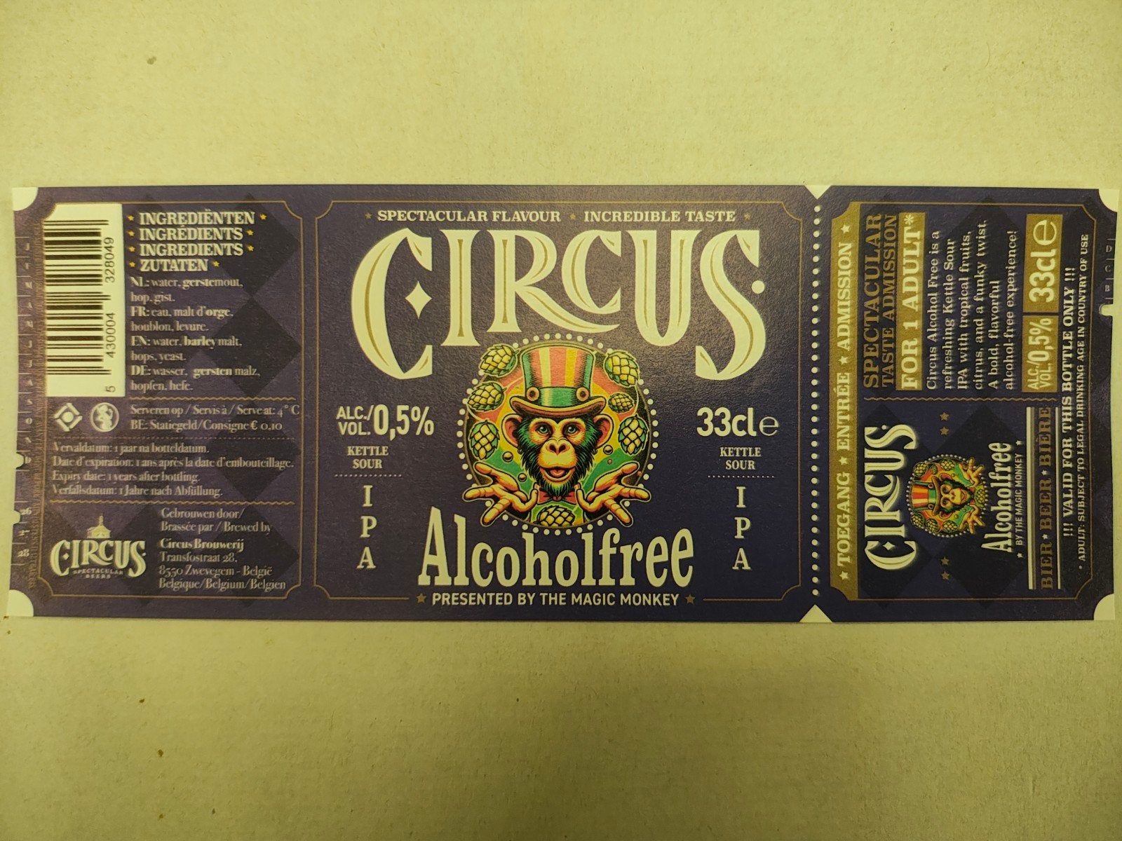 Étiquette de bière sans alcool Circus, Collections, Enlèvement ou Envoi, Neuf, Autres marques
