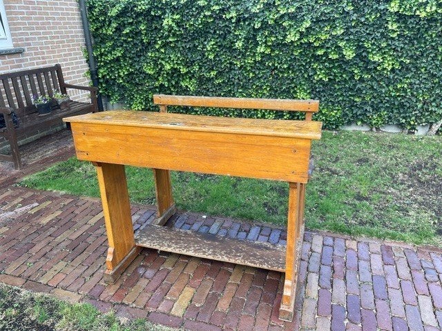 Oude authentieke houten schoolbank – vintage, Bureau d'écolier, Vintage, Enlèvement, Utilisé
