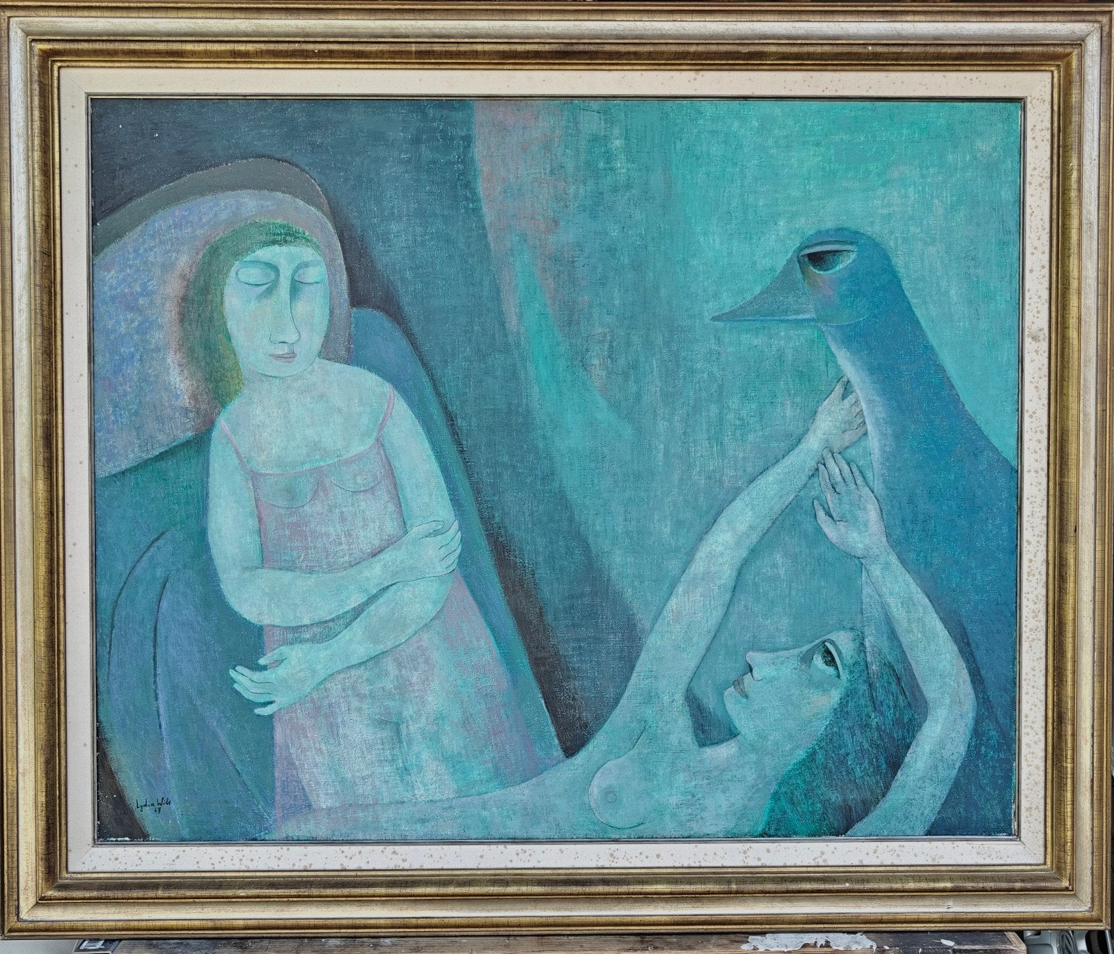 Lydia Wils/Peinture réaliste magique. 1967., Antiquités & Art, Art | Peinture | Moderne, Enlèvement, Encadré, Figures