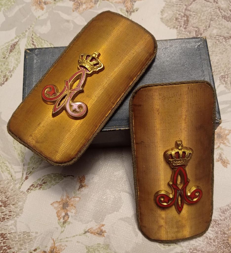 Militaria paire d'épaulettes de parade Albert 1er émaillées, Collections, Envoi