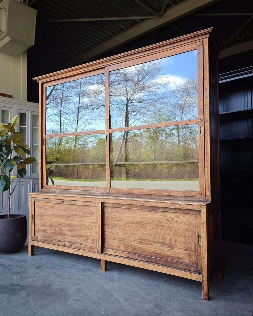 Unieke antieke winkelkast | Winkelvitrine met slot #8639, Antiek en Kunst, Antiek | Meubels | Kasten, Ophalen of Verzenden