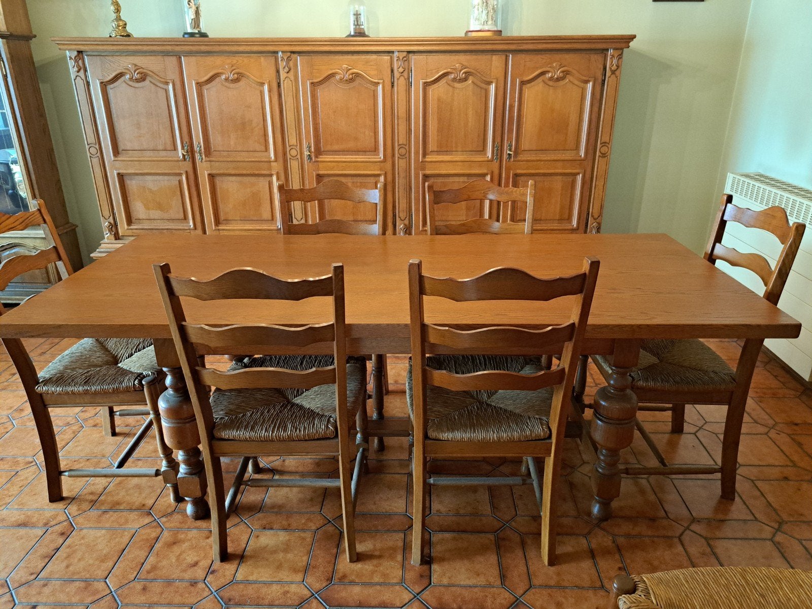 eiken tafel en stoelen, Ophalen