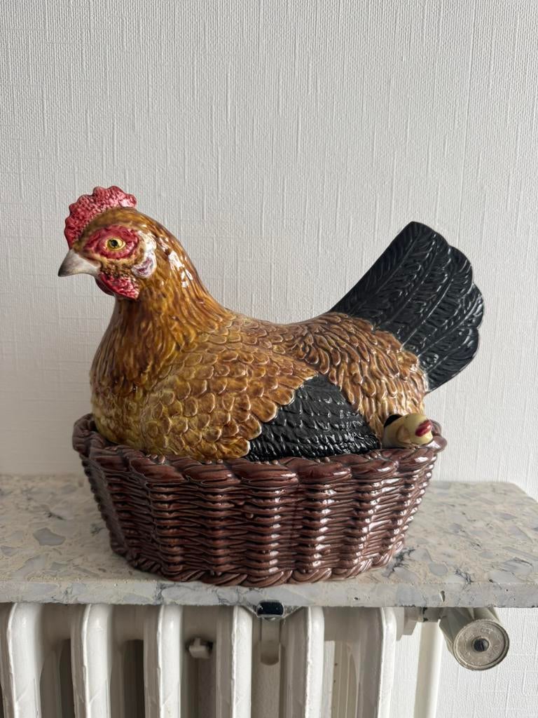 Vintage kippen terrine / soeppot met lepel, Ophalen