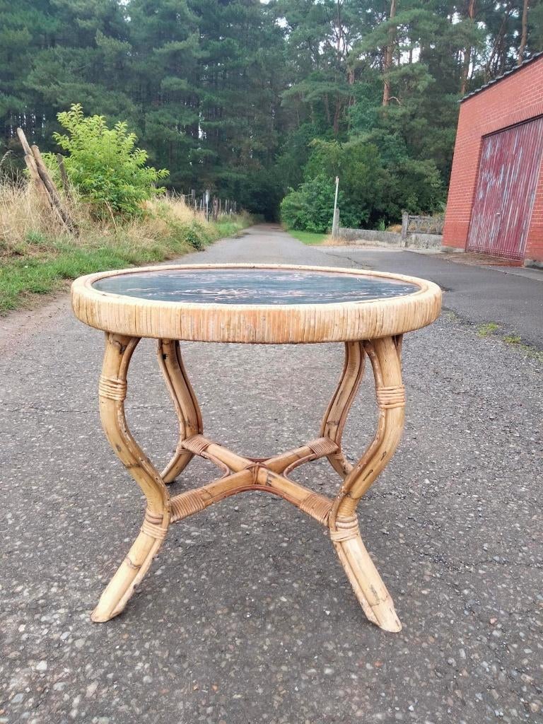 1960s vintage bamboe salontafel formica top Boho, Ophalen, Gebruikt, 50 tot 100 cm, 50 tot 75 cm