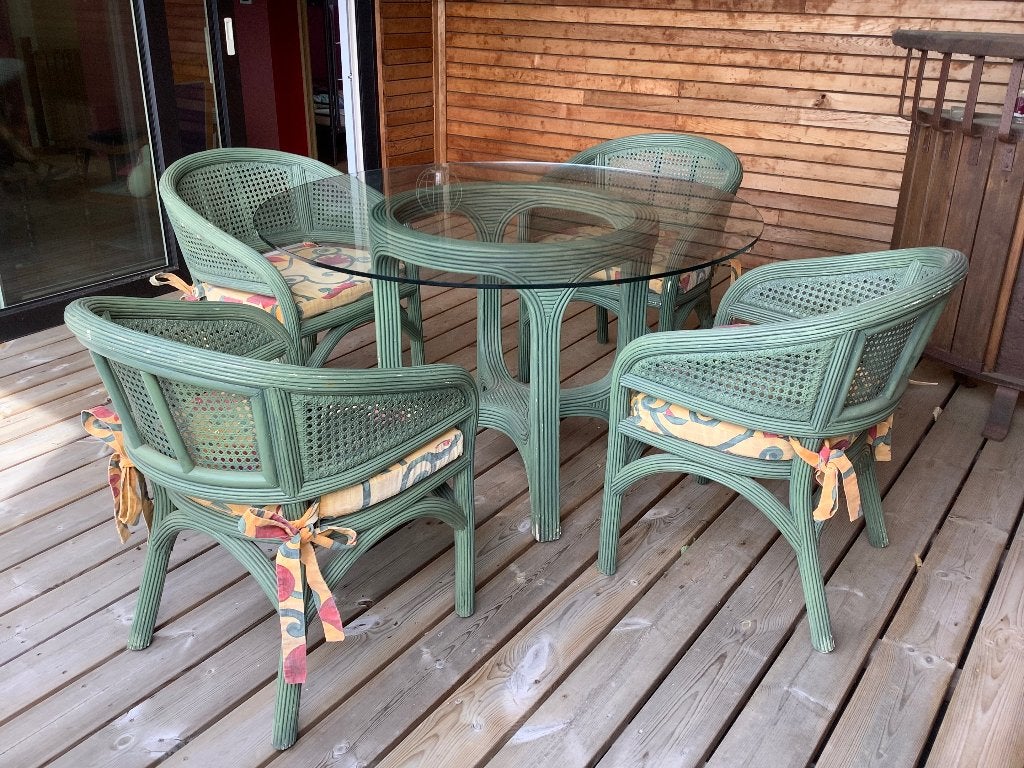Table et 4 chaises en rotin, Maison & Meubles, Quatre personnes, Rond, Enlèvement, Utilisé
