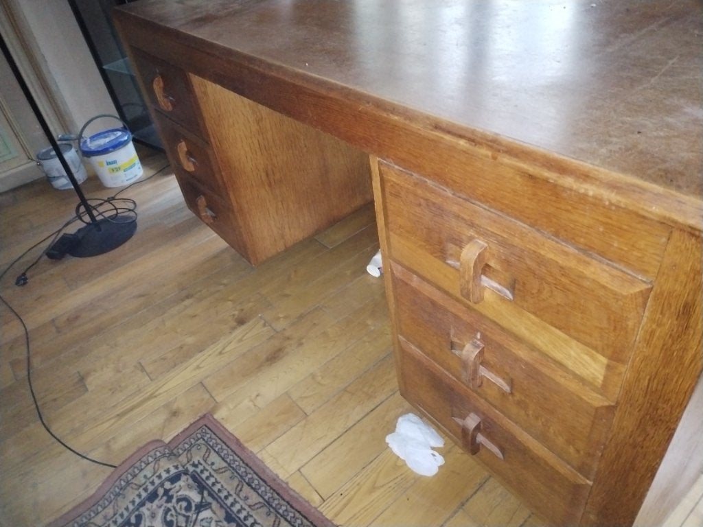 Bureau bois, 90 cm, 190 cm, Vintage, Avec tiroirs