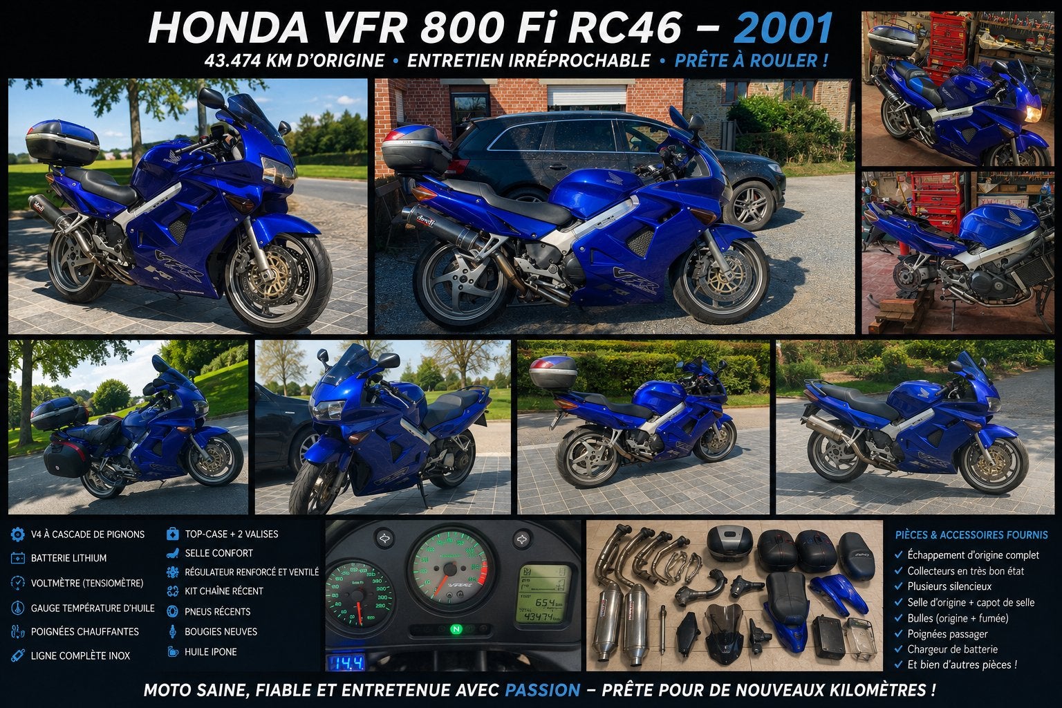 Honda VFR 800 fi RC46 2001, Motos, Motos | Honda, Particulier