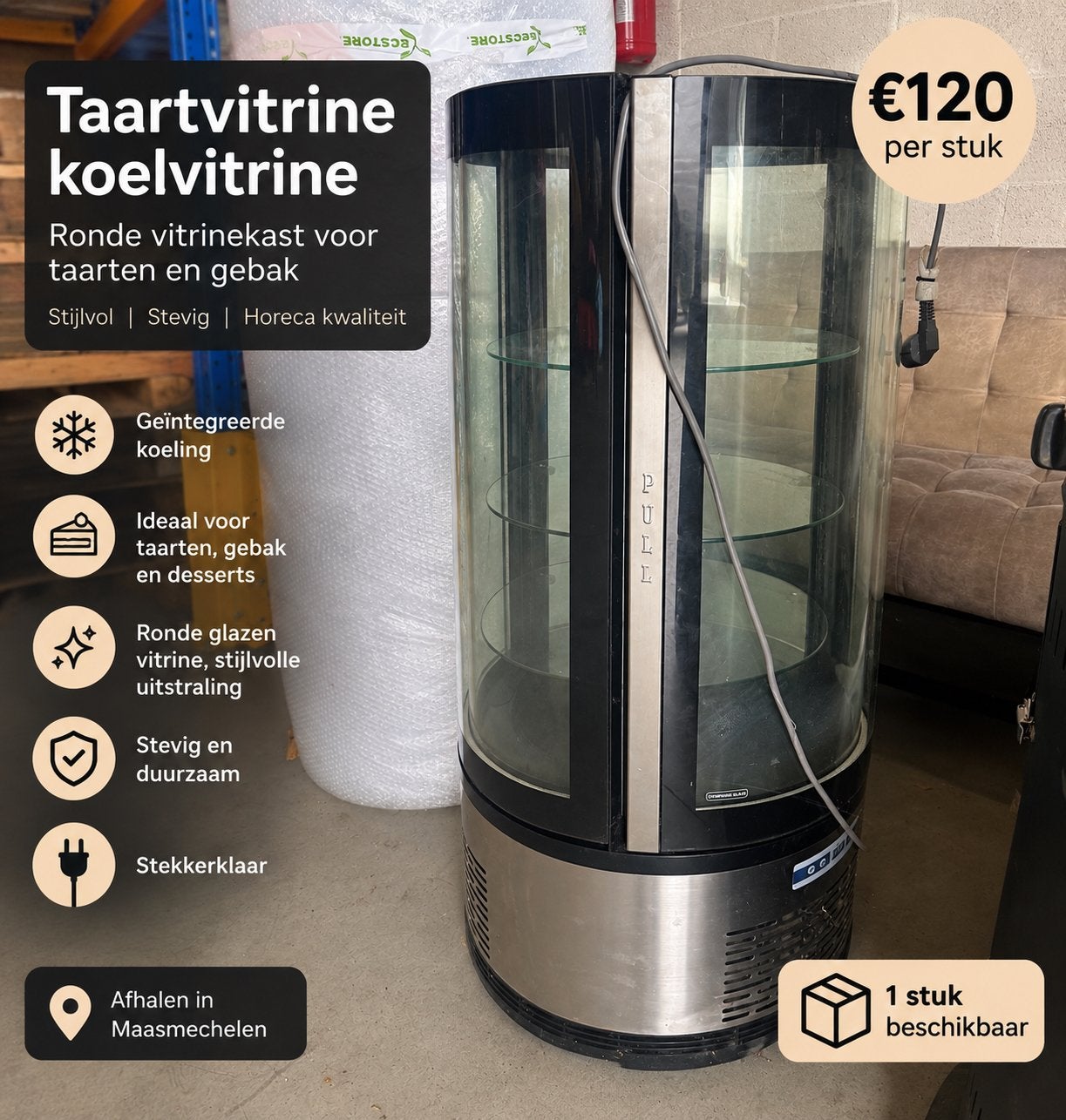 Ronde taartvitrine / koelvitrine horeca – €120, Ophalen