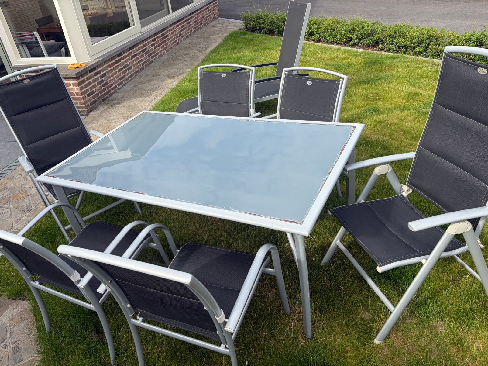 Tuintafel + stoelen, Ophalen, Gebruikt, 6 zitplaatsen, Aluminium