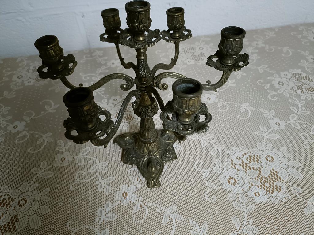 Antieke bronzen kandelaar, vintage voor 7 kaarsen, Antiek en Kunst, Ophalen, Brons