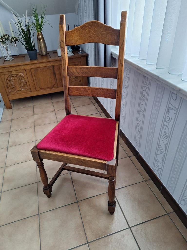 6 chaises en chêne soignées avec sièges en tissu, Maison & Meubles, Chaises, Enlèvement