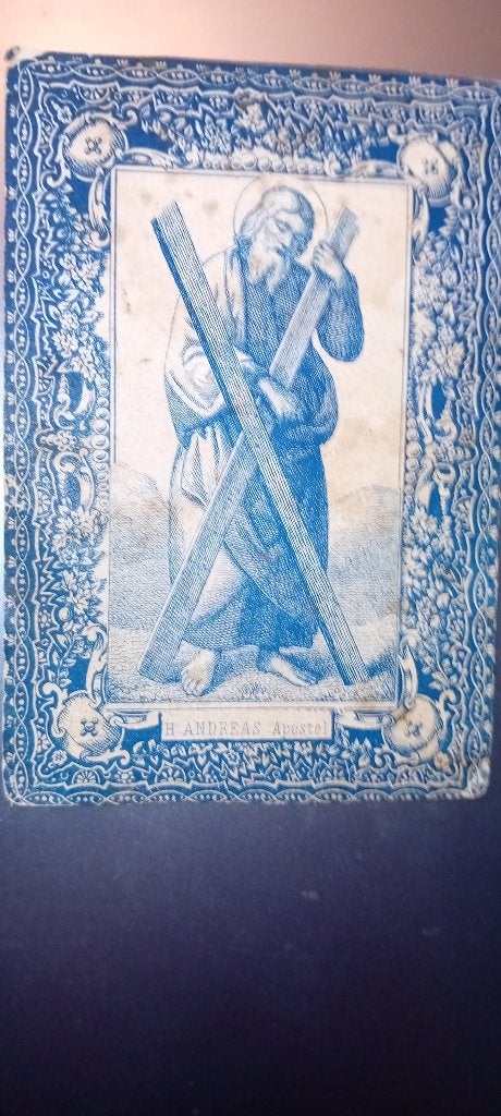 ANTIEK DEVOTIEPRENTJE APOSTEL ANDREAS UIT 1856, Collections, Images pieuses & Faire-part, Enlèvement ou Envoi, Image pieuse