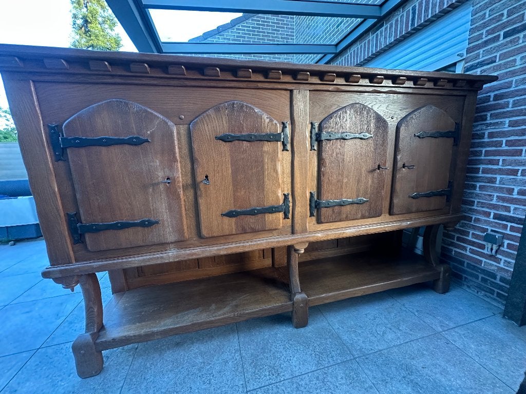 Volledig massief eiken kast, Ophalen, Gebruikt, Met lade(s), 200 cm of meer