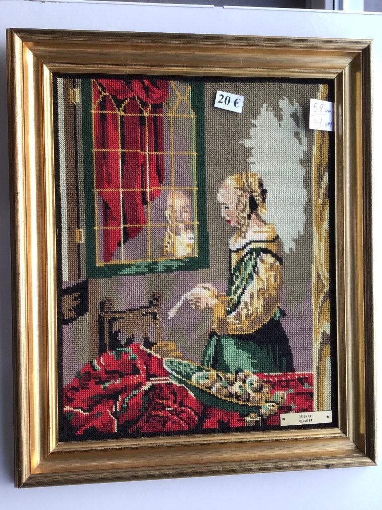 mooi kader met handwerk 58 cm op 48 cm, Antiek en Kunst, Kunst | Overige Kunst, Ophalen of Verzenden