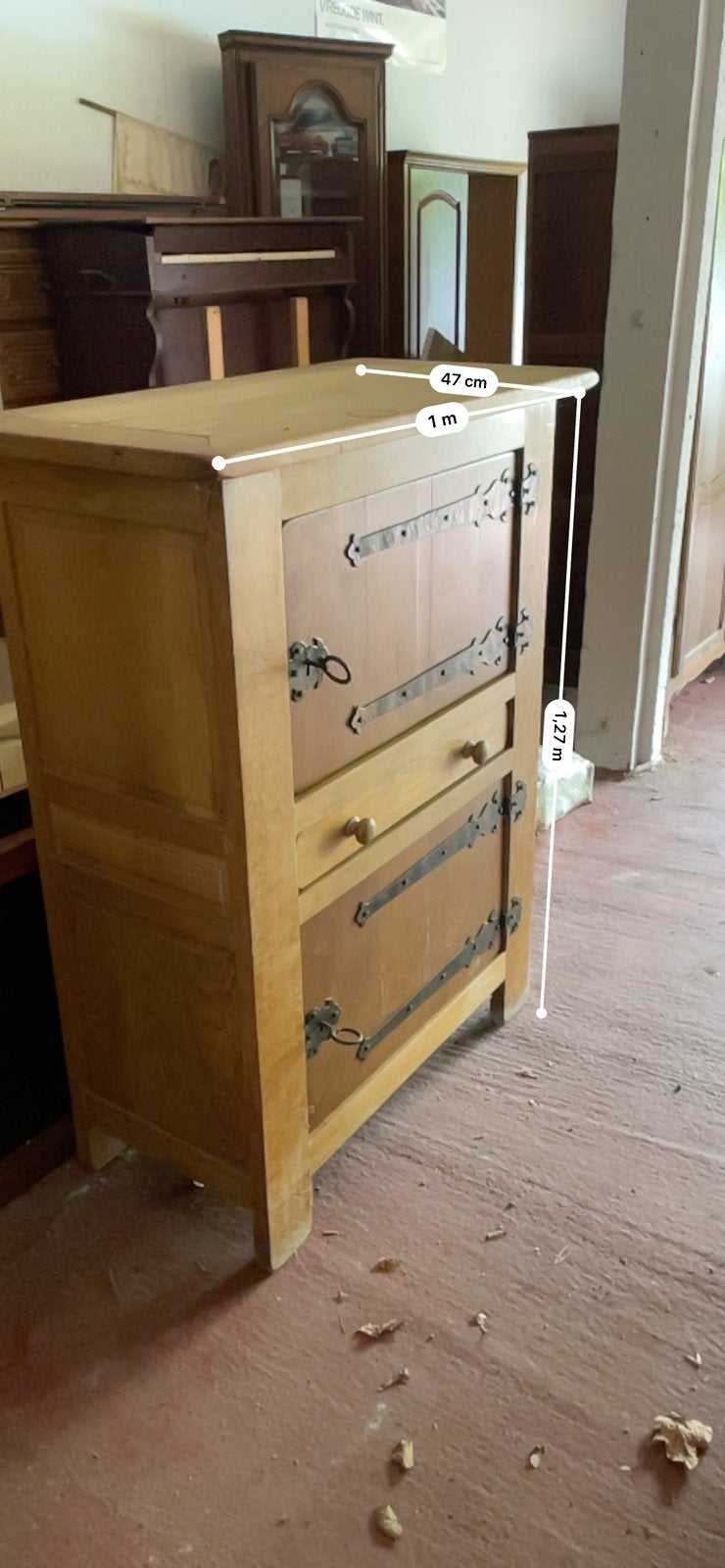Massief eiken eetkamer tafel met 6 stoelen en twee kasten, Enlèvement
