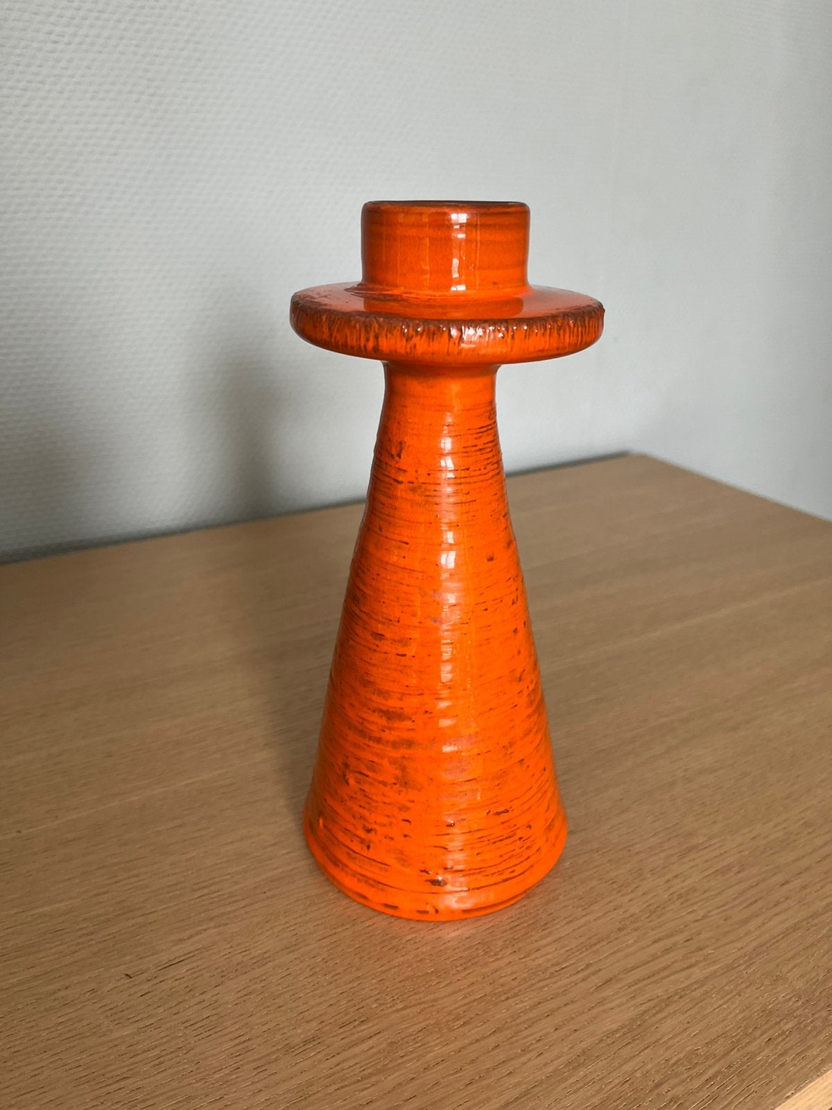 Vintage Perignem PACO keramieken kandelaar – jaren 60/70, Ophalen, Oranje, Zo goed als nieuw, Steen/keramiek