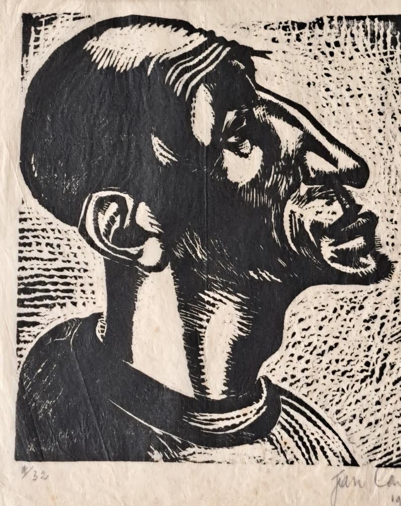J.F. CANTRE (1886-1931 ) houtsnede 1923 gesigneerd 7/32, Ophalen, Dagelijks leven, 17 cm, Houtsnede
