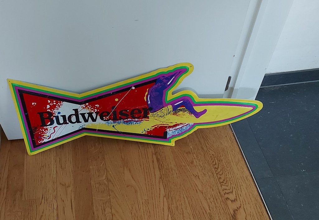 Budweiser vintage reclamebord, Collections, Enlèvement, Comme neuf, Panneau, Plaque ou Plaquette publicitaire, Autres marques