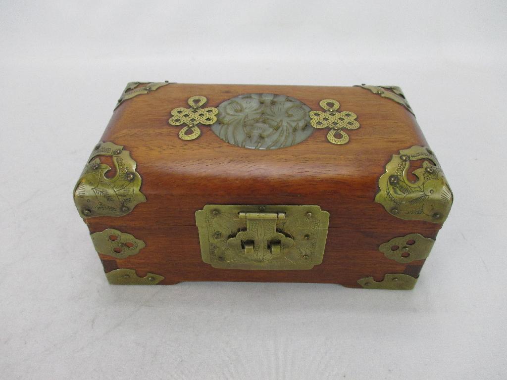Juwelenkistje in hout met jade inleg, Antiek en Kunst, Ophalen of Verzenden