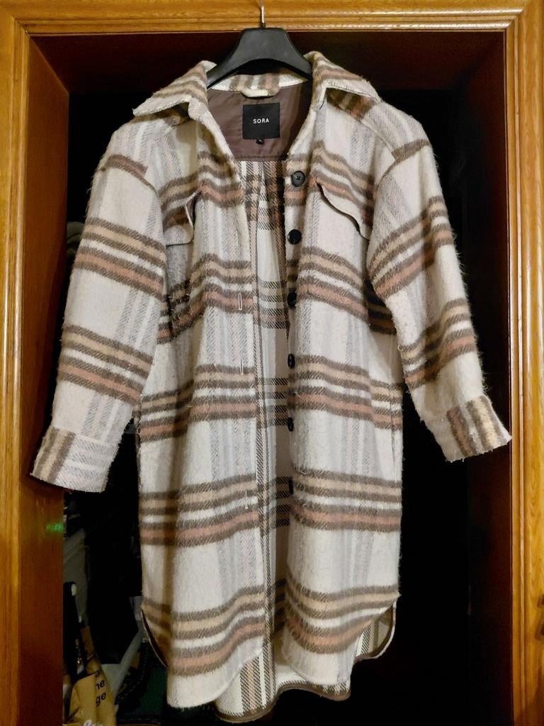 Geruite vrouwenjas, Beige, Ophalen of Verzenden, Zo goed als nieuw, Sora by Jbc