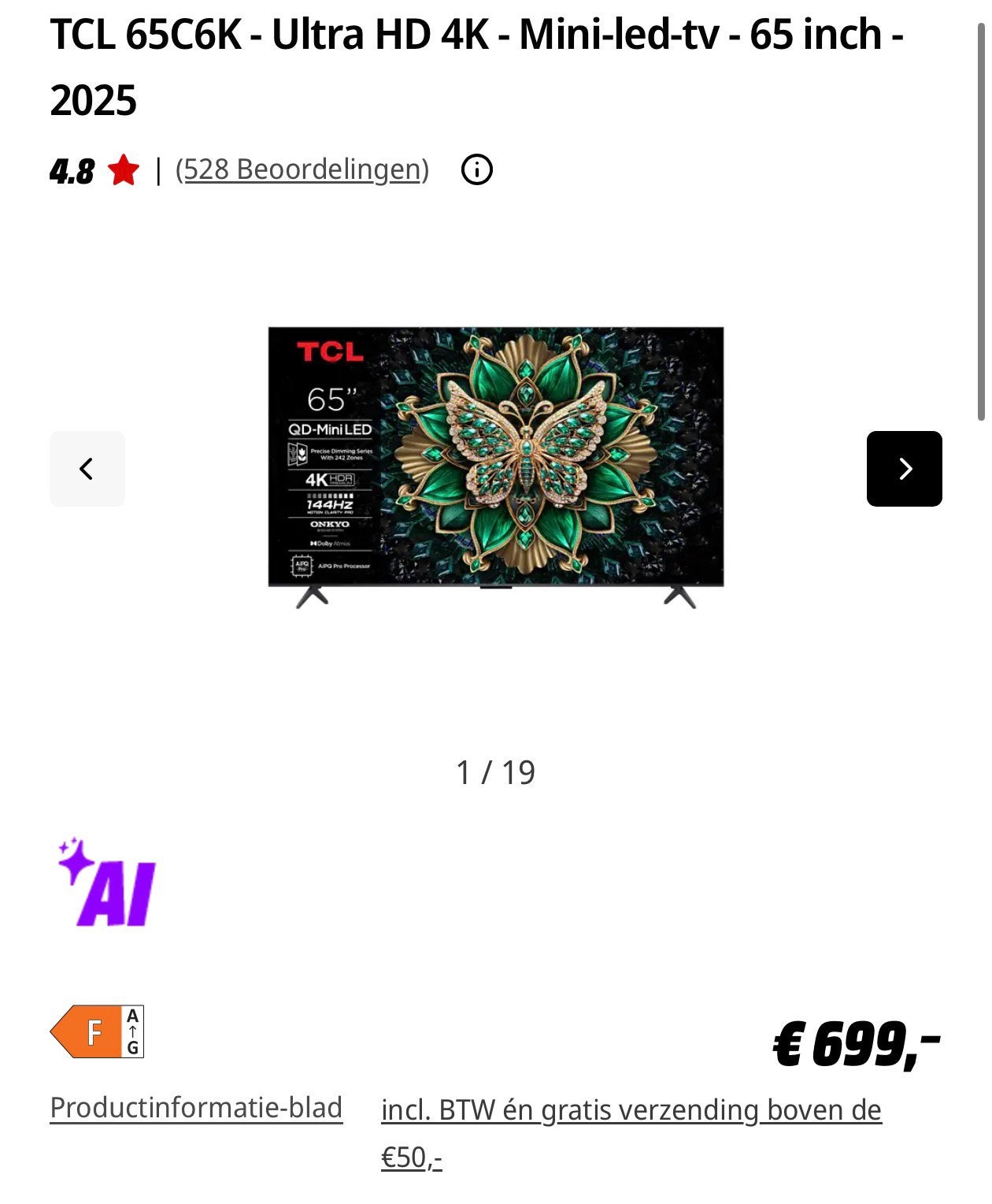 65 inch 144hz 4K ultra HD TV 2025 model spotprijs!, TV, Hi-fi & Vidéo, Enlèvement, Comme neuf, 4k (UHD)