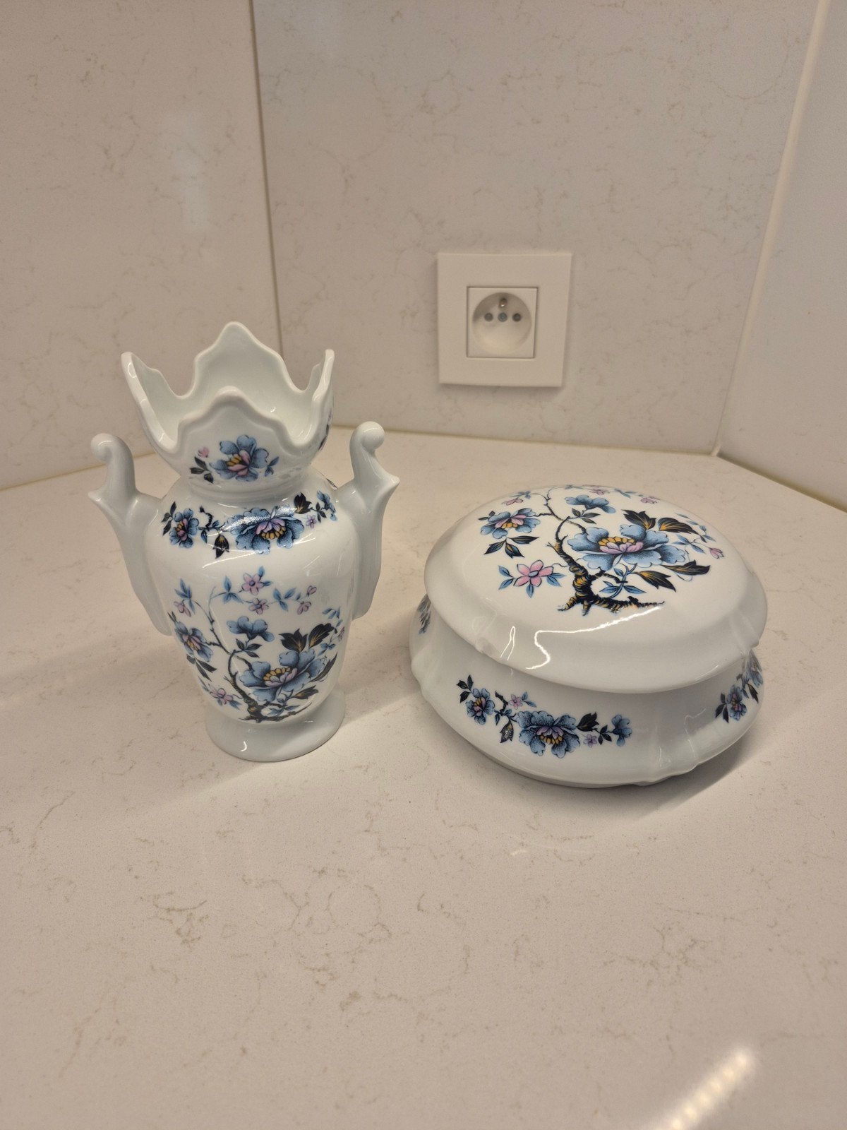 Ensemble en porcelaine vintage — Vase et pot (style chinoise, Enlèvement ou Envoi