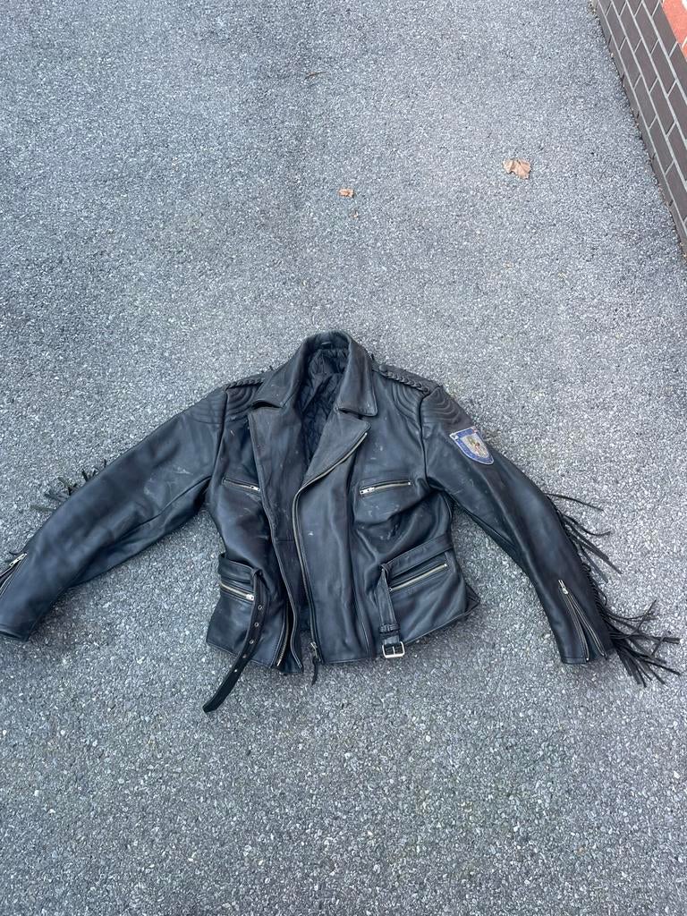 Lederen motor jas, Ophalen, Gedragen, Zwart