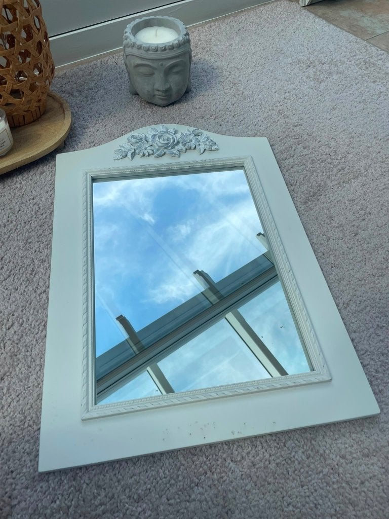 Miroir mural blanc à fronton fleuri – Style Shabby Chic, Ophalen, Rechthoekig