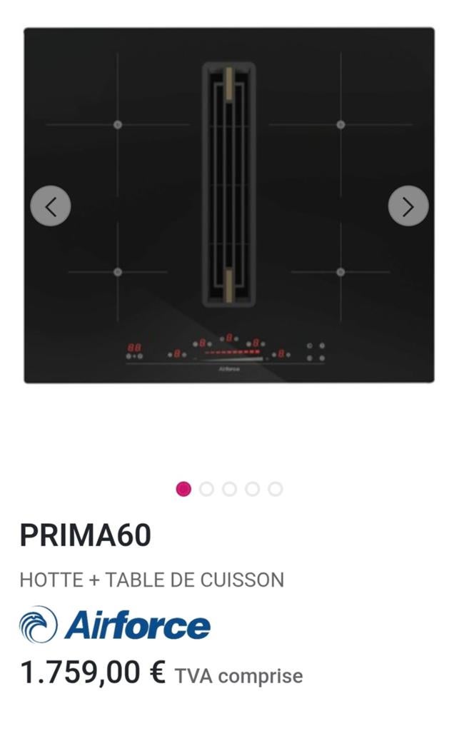 Taque induction avec hotte intégrée 60cm Airforce NEUVE, Neuf, 4 zones de cuisson, Encastré, Enlèvement